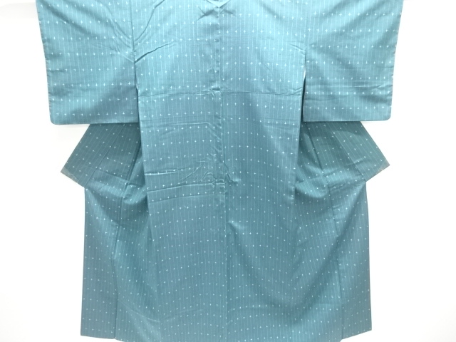 アンティーク　池田光正作　縞に十字絣模様織出し手織り紬着物